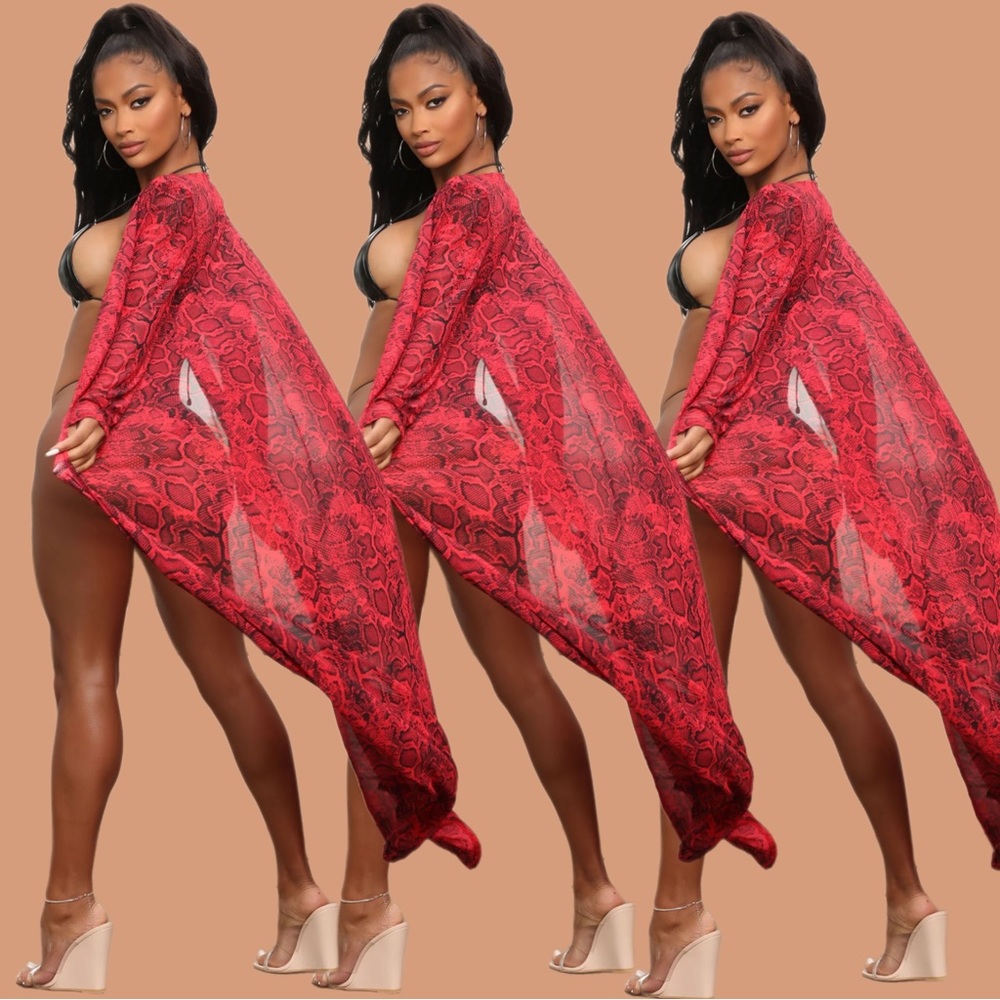 Island Mix Kimono Cover Up | Red Combo